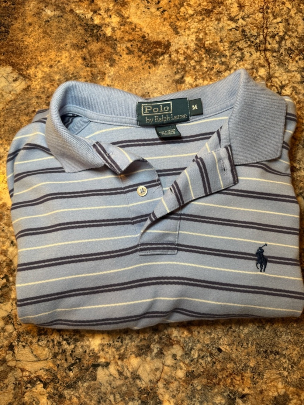Vintage Ralph Lauren Light Blue Polo with Navy and White Stripes